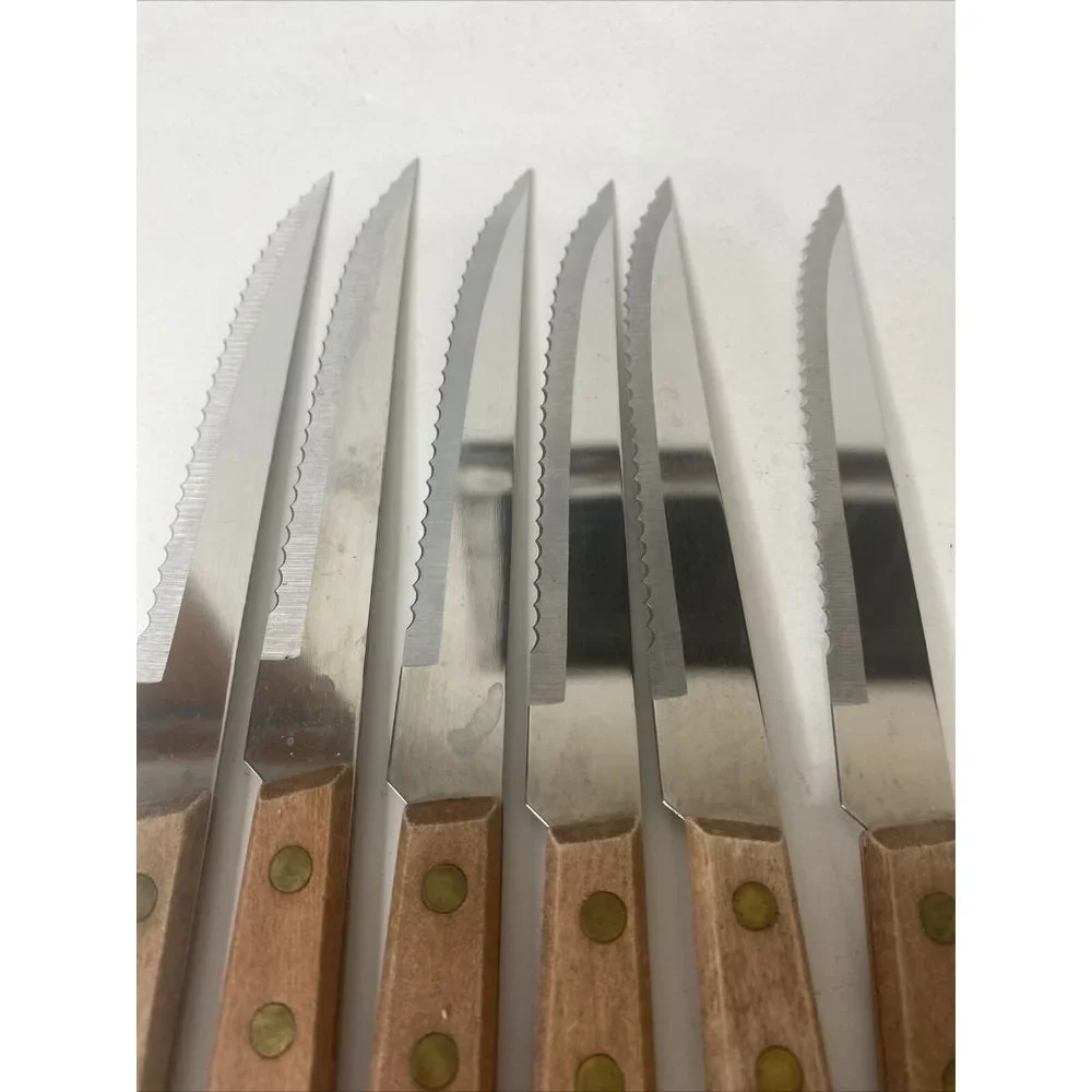 Steak Knives Wooden Handle Serrated Knife Set 6 Wood Stainless Steel